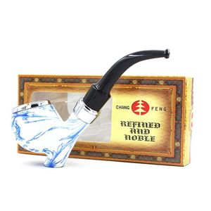 Gebogen bakeliet rokende pijpen Chinese stijl blauwe en witte porselein tabak pijp staande hars sigarettenhouder met doos