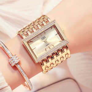 Gd 2021 kvinnors mode casual smycken armband kvarts rostfritt stål klocka