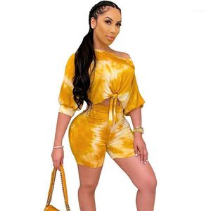 Femininas Toysuits Tie Dye 2 Parte Jogo Jogging Femme Roupas de Verão para Mulheres Tracksuit Crop Top Calções Sweat Suites Lounge Wear Matchi