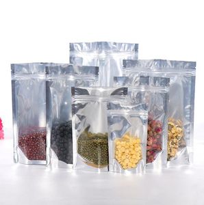 2021 new Stand up Clear Aluminium Foil Bag, Silvery Metallic Plastic Packaging Pouch for Food Tea Candy Cookie Baking Free