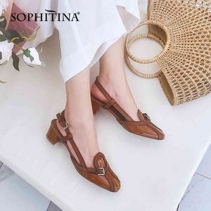 SOPHITINA Women's Sandals Retro Slingback Low Heels Chunky Side Open Square Toe Summer Comfortable Walking Womens Shoes PO611 210513