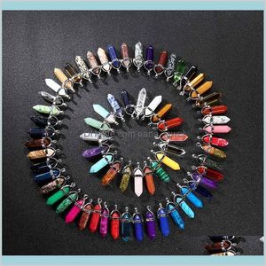 Necklaces Pendants Bulk Natural Stone Pendant Hexagonal Prism Quartz Point Healing Crystals Chakra Cross Heart Charm Exquisite Necklac