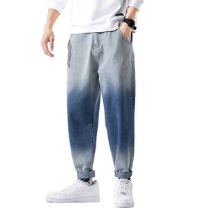 Men Jeans Pants Fashion Washed Denim Trouers Slim Fit Elastic Casual Straight Ankle-Length Pants Homme Y0927