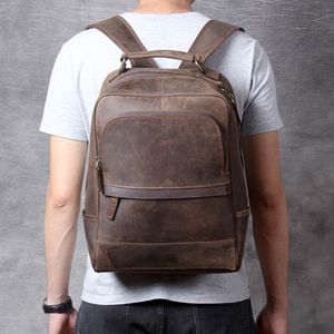 Vintage Mad Horse Leather Shoulder Bag, Men's Leather Backpack, High Capacity Computer Bag