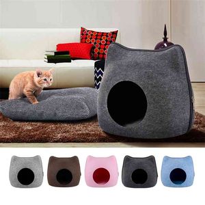 Dog Cat Bed Cave Sleeping Bag Felt Cloth Pet House Nest Cat Basket Products With Cushion Mat for Cats Animals Supplies 210722