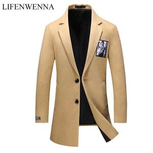 패션 브랜드 남성 의류 재킷 양모 코트 남성 단일 브레스트 턴 다운 칼라 슬림 맞는 Peacoat 가을 남자 트렌치 코트 210528