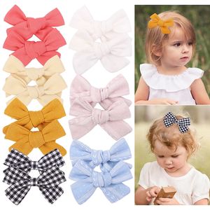 2PCS Lot Candy Colors Solid Cotton Hair Bows With Clip For Girl Hairpin Barrette Kids Hair Accessories