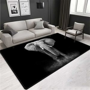 Elephant 3D Maty na podłogę Duży Dywanik Dywan Salon Nordic Luksusowy Styl Black Home Decor Sypialnia Rug 210626