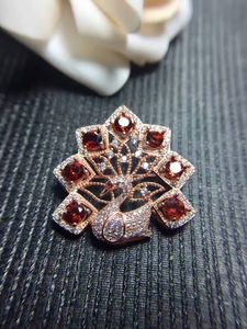 red garnet gem S925 silver Natural gemstone brooch Pendant trendy Peacock Wings women two wears wedding jewelry