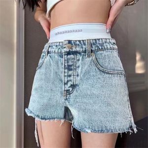 Fashion Designer Womens Denim Shorts Pants Letter Webbing Elastic Waist Splicing Pant Ladies Short Summer
