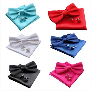 Bowtie handkerchiefs cufflinks 3 sets10 colors Tie solid color bowknot Occupational business necktie for Christmas Gift