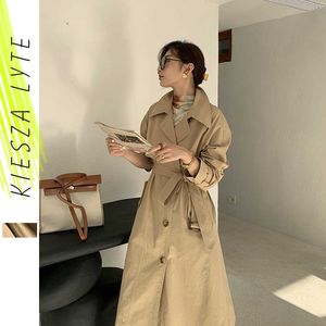 Trench da donna autunnale stile francese slim al ginocchio lungo elegante vestito da donna con cintura ampia e polvere 210608