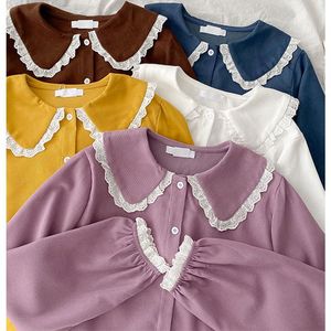 Kadınlar bluz gömlekleri qnpqyx bahar ve sonbahar 2021 Preppy Style k- moda üstleri bebek yaka gevşek bayanlar