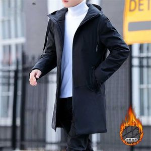 Giacca invernale uomo con cappuccio Slim Coreano Parka Hombre Giacca lunga cappotto cashmere mens giacca a vento Parka cotone abbigliamento giovanile 211206