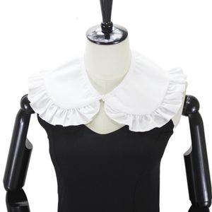 Japanese Lady Sweet White False Fake Collar Pleated Ruffles Patchwork Trim Detachable Half Shirt Shawl with Button Closure Decor