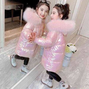 Giacca invernale da bambina Cappotto caldo spesso per bambini Cappotti con cappuccio per bambini Parka spesso per bambini Tagliatelle luminose Abbigliamento invernale Capispalla 3-13 anni 211111