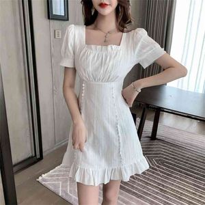 Summer Dress Female A-Line Solid Color Sexy es Fashion Robe Femme French Retro Elegant Party 14113 210510