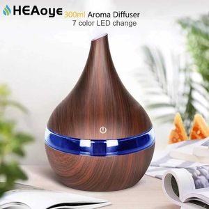 300ml USB Air Humidifier Electric Aroma Diffuser Essential Oil Wood Ultrasonic Aromatherapy Cool Mist Maker for Home Car 210724