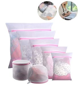 Återanvändbar 5/7 Packs Zipper Tvättpåsar Set Travel Laundry Storage Bag Mesh Net Clothes Bra Sock Underkläder för tvättmaskin