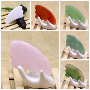 Pietra di giada naturale Guasha Board Quarzo rosa Agata verde Dongling Giada Guasha Raschietto Massaggiatore viso Strumenti Gua Sha Commercio all'ingrosso