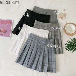 ヴェルエルユ夏の女性のスカート韓国の高い腰の格子縞のミニスカート女性の学校の女の子セクシーなかわいいプリーツスカートとジッパー210608