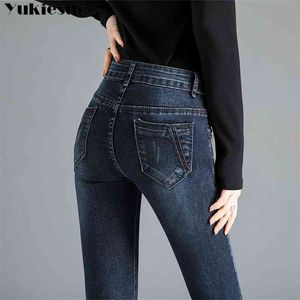 Moda alta cintura cintura jeans mulher lápis calças de algodão magro elástica mulheres longas denim jeans casual para as mulheres 210629