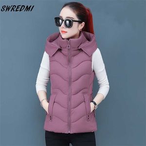 SwredMi Winter Women's Vest Hooded Jacket Coat Ärmlös Höst för Famle Mujer Zipper Green Snow Wear M-3XL 211120