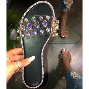 Sandálias de glitter femininas extravagantes jóias sapatos liso baixo cunha corrediça arco-íris strass flip flops chinelos chinelos