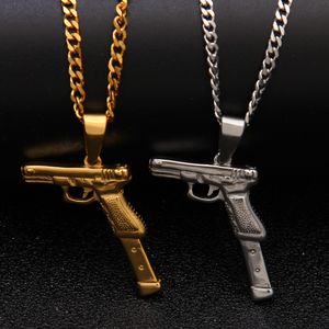Gold Pistol Pendant Necklace Mens Necklaces Stainless Steel Gun Pendant Hip Hop Jewelry