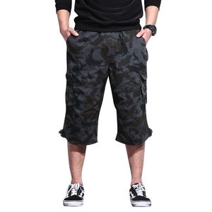 Summer Mens Baggy Multi Pocket Military Camo Shorts Cargo Loose Breeches Male Long Camouflage Bermuda Capris Plus Size 6XL 210518