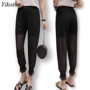 Harem Pantolon Kadınlar için 2021 Yaz Yeni Kore Moda Gevşek 3XL Siyah Ayak Bileği Uzunlukta Seksi Pantolon Şifon Pantolon Harajuku Ropa Mujer Q0801