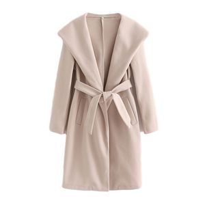 BLSQR Wool Long Trench Coat med bälte Kvinnor Elegant Ärm Vinterfickor Överrock Casual Outerwear Coats 210430