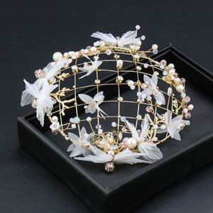 Банкет невеста тиара корейский золотой цветок шляпа европейские ювелирные изделия для волос свадебные волосы ювелирные изделия X0726
