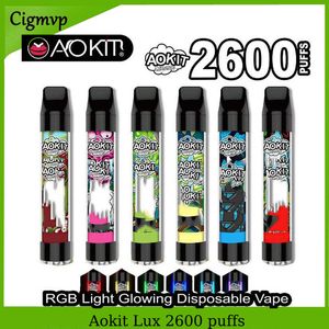 Authentic Aokit Lux engångs cigaretter POD enhet Puffs med RGB Light Vape Pen System mAh Batteri ml Fördömd bärbar pinne