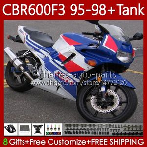 Niebieski Biały Ciało + Zbiornik dla Honda CBR600 CBR 600 F3 FS CC 600F3 95 96 97 98 Bodywork 64No.66 CBR600F3 CBR600FS 600CC 1995 1996 1998 1998 600FS CBR600-F3 95-98 Łóżka Zestaw