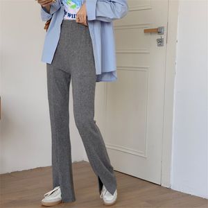 Korean Slim High Waist Stylish Women Streetwear All Match Casual Office Lady Trousers Chic Split Boot Cut Solid Pants 210421