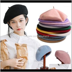 Berets Chapéus Chapéus, Lenços Luvas Moda AessóriosWomen Menina Artista Francês Lã Quente Beanie Beanie Cap Vintage Beret Bonés Sólido Cor E