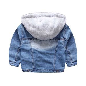 Jacka Girls Kids Boys Toddler Patchwork Hoodies Coat Denim Långärmad Ytterkläder Barn Windbreaker 3-7 år