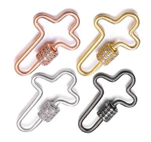 Riversr CZ Micro Pave Screw Clasps White Pink Yellow Gun Black Cross Copper Zircon Pendant Connectors DIY Jewelry Findings Wholesale