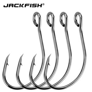 Fiske krokar Jackfish Carbon Steel Hook 50pcs / Lot # 2- # 12 Fishhooks Slitstarka Beds för Carp Tackle Box Pesca