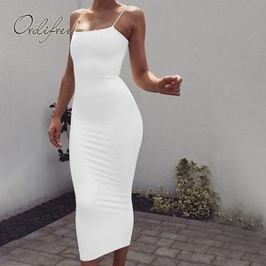 Yaz Kadın Seksi Bodycon Uzun Spagetti Kayışı Kulübü Beyaz Siyah Maxi Kalem Elbise Giyim 210415