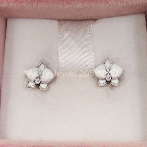 Andy Jewel Authentic 925 Sterling Silver Studs White Orchids Stud Earrings Fits European Pandora Style Studs Jewely 290749EN12