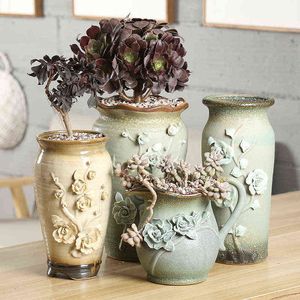 Koreaanse vintage pinch bloem ontwerp keramische succulente bloempot handgemaakte steengoed oude stapel potplanten thuis fee tuin H1224