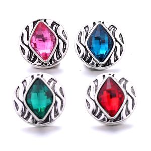 Cor de prata Botão de prata Rhombus encantos Mulheres Findings Jóias Rhinestone 18mm Metal Snaps Botons DIY Pulseira Jóias Atacado