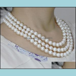 Beaded Necklaces & Pendants Jewelry 8-9Mm 3 Rows White Natural Pearl Necklace 18Inch 19Inch 20Inch 925 Sier Clasp Womens Gift Drop Delivery