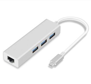 USB3.1 Hub Type C till Ethernet Network LAN Adapter 100 Mbps RJ45 USB-C med USB 3-portar 3.0 Hub Splitter för MacBook Pro Notebook