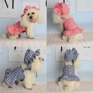 Summer Dress Hat Suit Pet Wedding Dresses Plaid For Chihuahua Pug Yorkie Clothing Puppy Cat Products Dog Clothes XS-XL