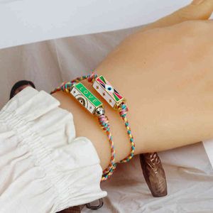 Card Dripping Enamel Pendant Bracelets for Women Fashion Lucky Eye Charm Colorful Adjustable Cord Chain Bracelet on Hand