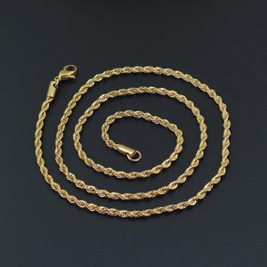 2021 18K Gold Plated Stainless Steel 3MM Twisted Rope Chain Women\'s Choker Necklace for Men Hiphop Jewelry Gift in Bulk