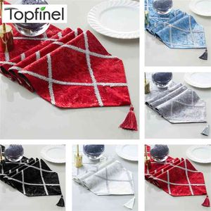 Topfinel Fashion Diamond Shaped Stripes Table Runners Cloth with Tassels Dining Decoration for Wedding Dinner Party Decorative 210628